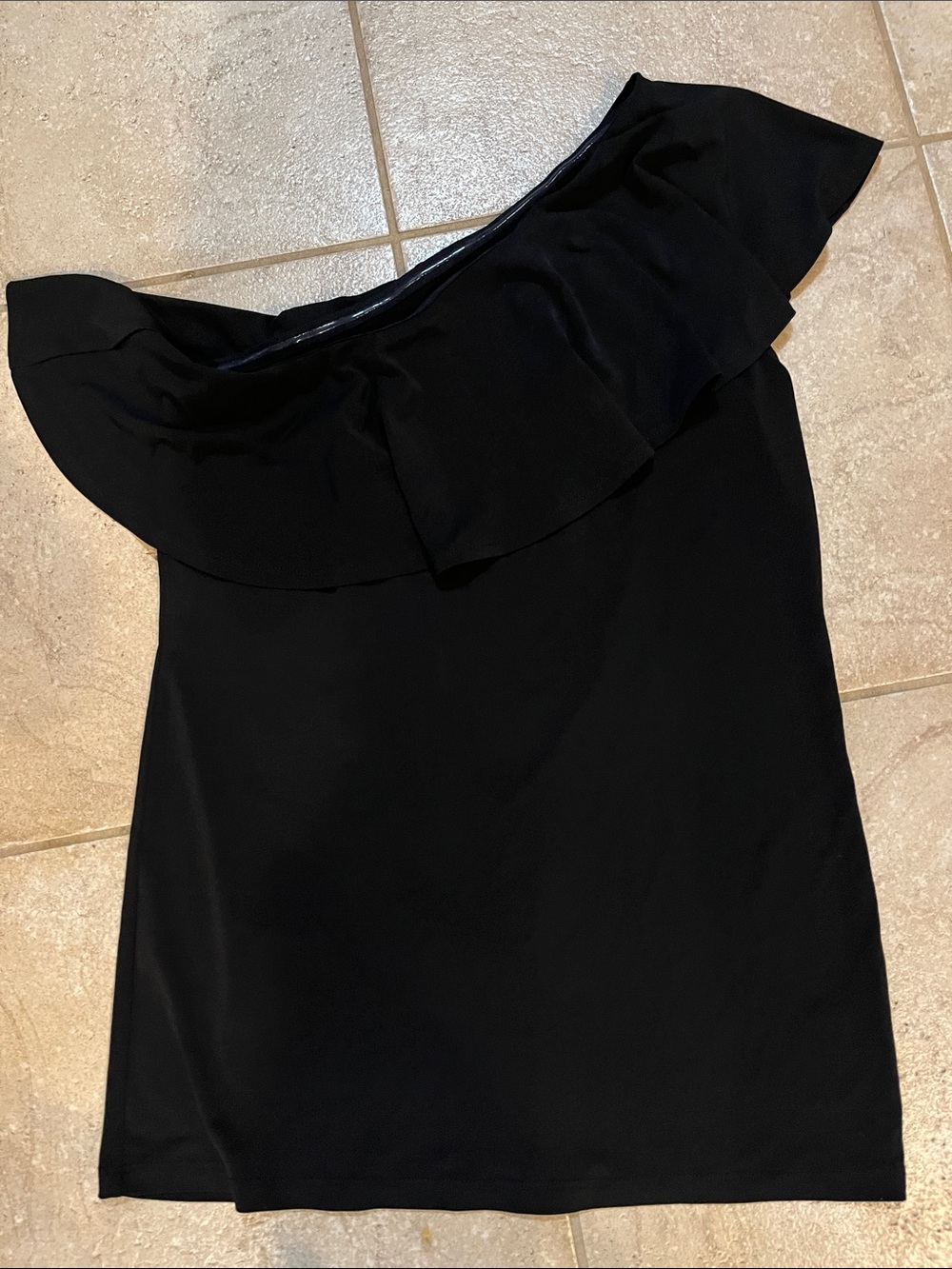 INC International Concepts Black One-Shoulder Ruffle Blouse